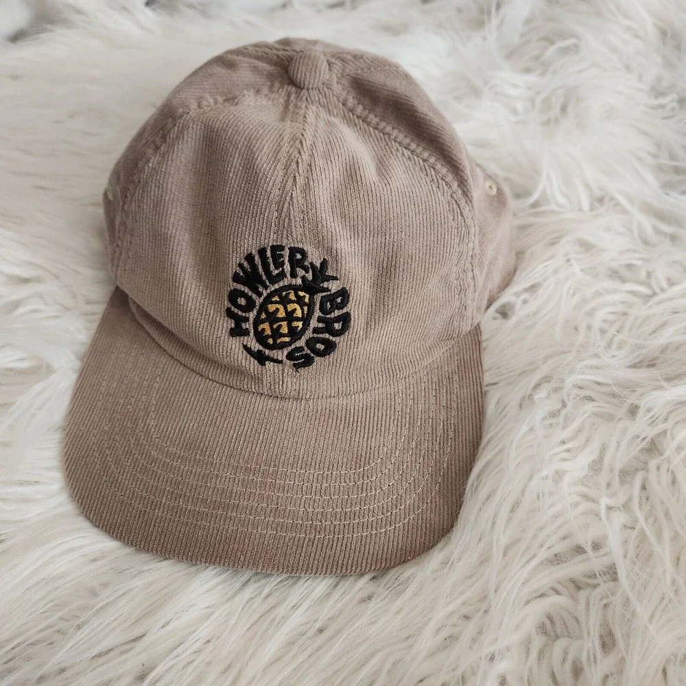 Howler Brothers Pineapple Badge Snapback Hat Cap Mens Beige Wale Cord Adjustable